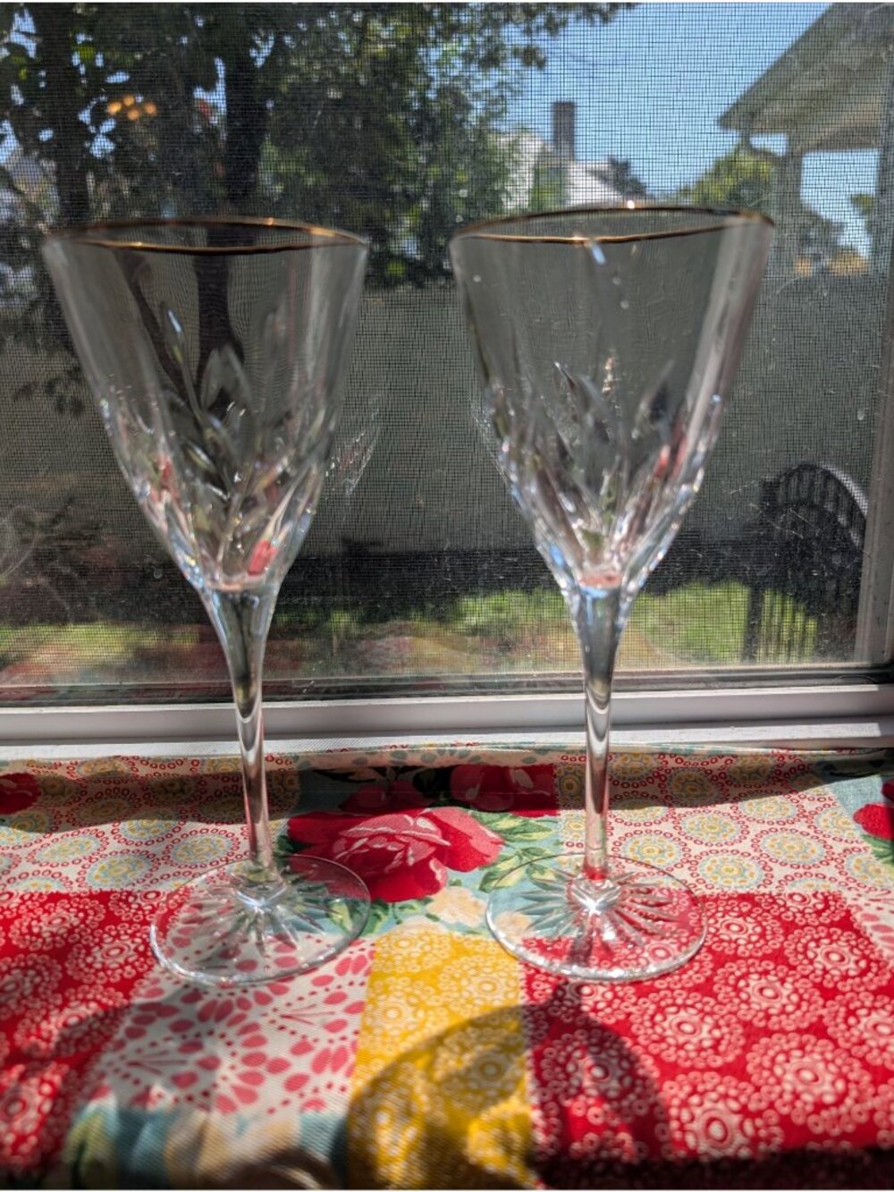 Set of 2 Vintage Cristal d'Arques-Durand Cassandra Gold Crystal Wine Glasses